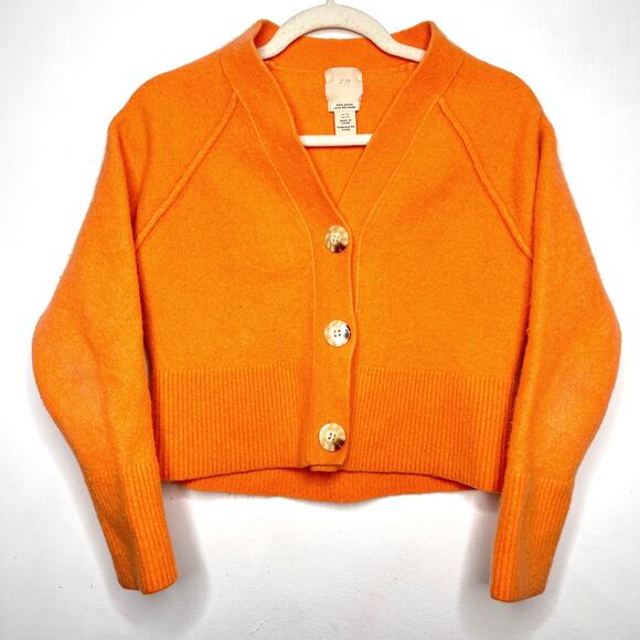H&M wool blend coral orange vneck cardigan sweater XS - Picture 1 of 9